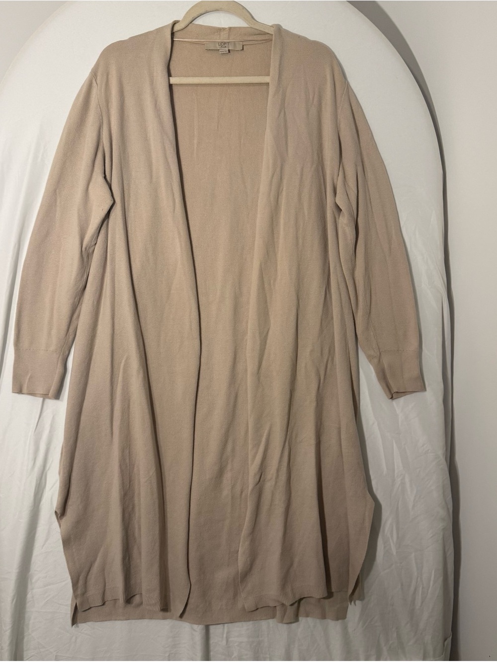 LOFT Light Beige Open-Front Long Cardigan